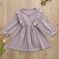 thumbnail image 2 of Splozh Fall Dresses for Girls Toddler Kids Baby Girl Solid Linen Button Ruffle Party Dress Clothes Purple,4-5 Years, 2 of 5
