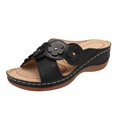 thumbnail image 4 of Womens Wedge Dress Slip on Sandals Beach Bohemian Summer Flower Leather Open Toe Mid Heel Slides Slippers, 4 of 5