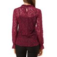 thumbnail image 3 of INSPIRE CHIC Women's Crochet Lace See Through Floral Ruffle Neck Blouse, 3 of 5