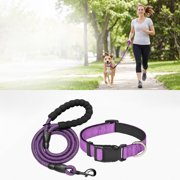 Dog Leash and Collar Set, Reflective Dog Leash and Nylon Dog Lead with Padded Handle Leash, 360 Rotating Hook and Press Type Buckle, Extended Length Dog Walking Set for Medium Large Dogs, Purple