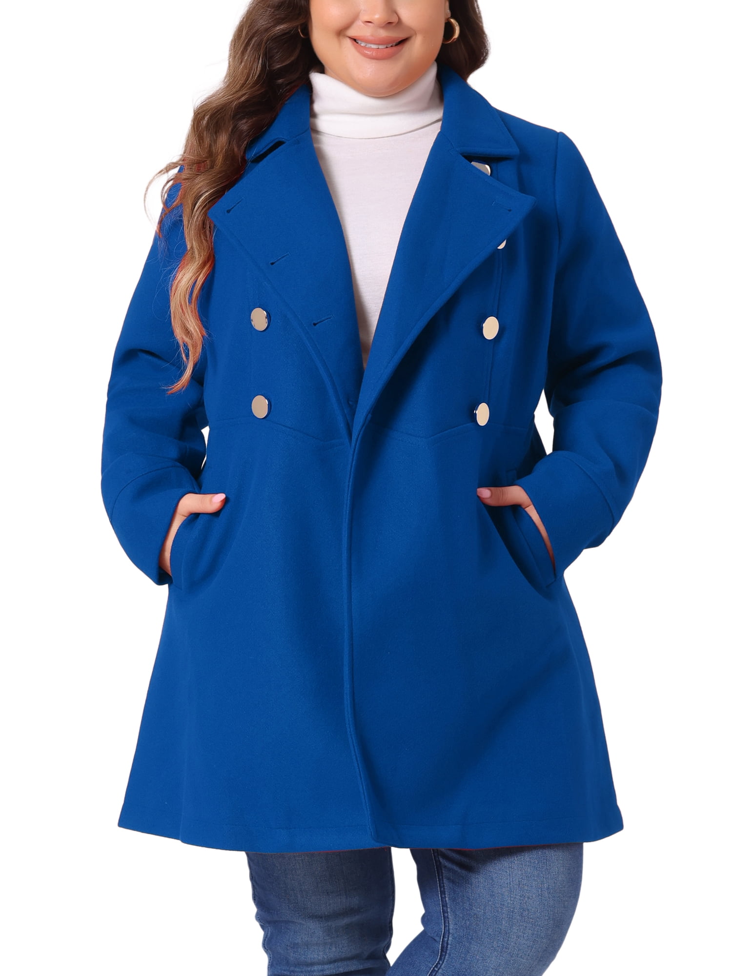 Agnes Orinda Women's Plus Size Winter Coats Double Breasted Peacoat Outerwear Jackets 4X Royal Blue