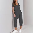 thumbnail image 4 of Yuyuzo Jumpsuits for Women Short Sleeve V Neck Rompers Wide Leg Cropped Pants Overalls with Pockets, 4 of 7