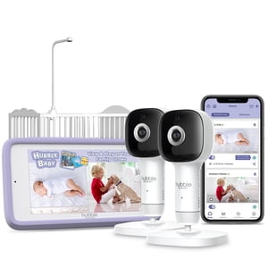 Hubble Connected SkyVision AI Pro Twin, AI Powered HD Baby Monitor with 2 Crib Mount Cameras + 5" Smart Touch Screen Viewer - White