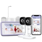 Hubble Connected SkyVision AI Pro Jumeau, AI Alimenté HD Baby Monitor avec 2 Caméras de montage de berceau + 5" Affichage d'écran tactile intelligent - blanc