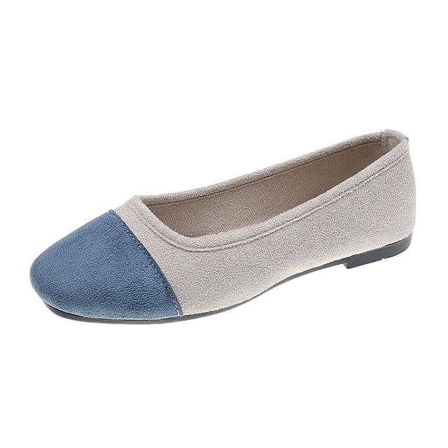 Casual Shoes For Women, Color-Block Canvas Slip-On Flats with Round Toe and Soft Sole for Spring and Summer, Large Sizes Available