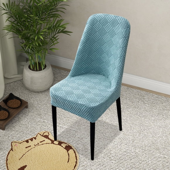 Half Round Elastic Dining Chair Cover, Xinsrenus Soft Stretchy Flock Cushion Backrest Protector, Universal Fit Household Chair Cover for Kitchen Living Room with Machine Washable, Sky Blue