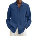 thumbnail image 1 of MesaSe Chemise en Lin de Coton Uni, Col Rabattu à Manches Longues, 1 of 6