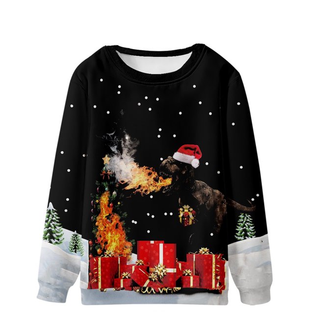 Pompotops Chandail de Noël Décontracté pour Homme, Mode, Impression 3D, Manches Longues, Col Rond, Haut Chandail Chemise Blouses en Solde