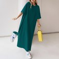 thumbnail image 2 of Kcodviy Robe Longue Ample Décontractée Unie à Manches Courtes T-Shirt Longueur Genou Robe pour Femmes Robe Grande Taille Robes d'Été pour Femmes Robes d'Été pour Femmes Travail Décontracté Robes Midi pour Femmes, 2 of 4