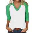 thumbnail image 3 of Hauts pour Femmes à Manches 3/4, Hauts Tuniques Décontractés à Manches Raglan à Col en V pour Femmes, T-Shirts Basiques, Chemisiers, Été 2025, 3 of 7
