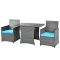 thumbnail image 4 of Patiojoy 3PCS Patio Rattan Furniture Set Outdoor Wicker Table & Chair Set w/Cushions Turquoise, 4 of 6