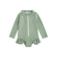 thumbnail image 1 of Faithtur Infant Girl Solid Color Ruffle Zipper Rash Guard Swimwear Bathing Suit, 1 of 8