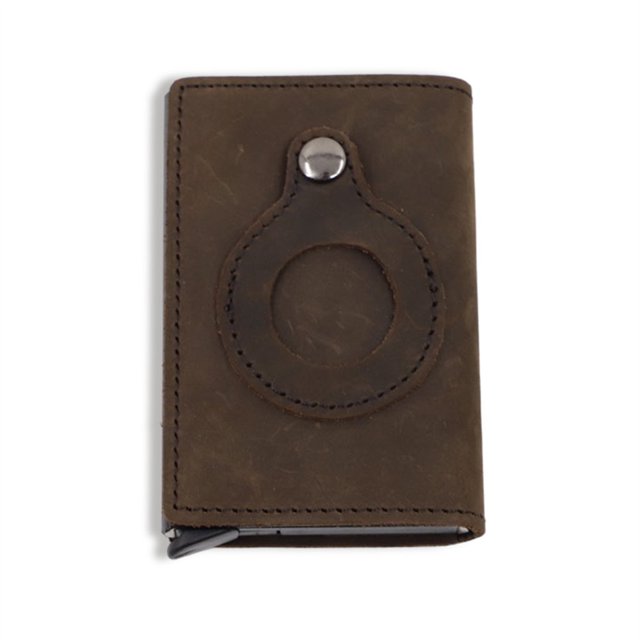 Card Holder Tracker Protector Leather Credit Slim Cash Coin Case Portable Keychain Bag Gift Work Housekeeper Accessories Brown