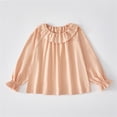 thumbnail image 2 of Besolor Baby Girls Fall Shirts Puff Sleeve Cute Ruffle Collar Tops Toddler Solid Color Comfy Cotton Undershirts, 2 of 3