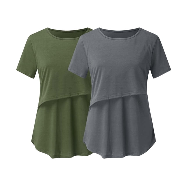 DPTALR Blouse d'Allaitement à Manches Courtes pour Grossesse et Grossesse, Couleur Unie, Col Rond