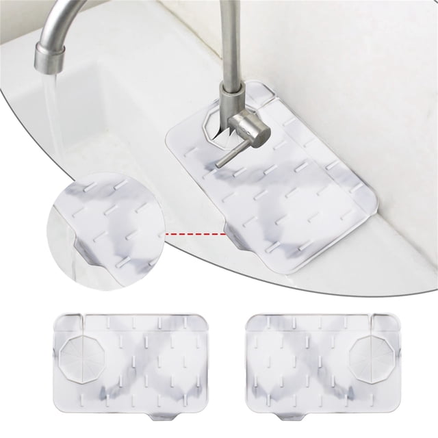 Drain Rack Kitchen Accessory for Draining and Water Retention Pad | Silicone Cushion for Double Faucet Use in Kitchen and Bathroom