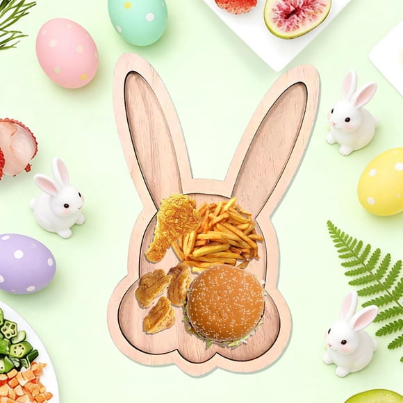 EGNMCR Kitchen Gadgets, Kitchen Accessories, Kitchen Utensils, Kitchen Tool Easter Bunny Tray Fruit Dessert Plates Baby Food Tray Adorable Wooden Decor Wooden Dinner Plate