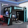 thumbnail image 1 of Wooden Loft Bed With Desk, Multi-purpose Storage Shelf And RGB Light,Blue, 1 of 22