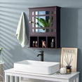 thumbnail image 3 of Gymax Armoire à Pharmacie Murale Miroir avec Tablette Réglable et Rangement Supérieur, Brun, 3 of 10