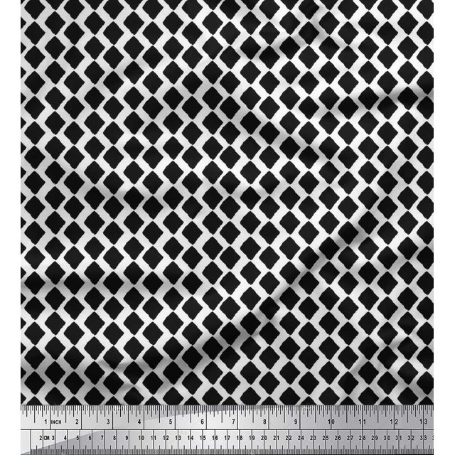 Soimoi Polyester Georgette Fabric Diamond Block Print Fabric by The Yard 52 Inch Wide