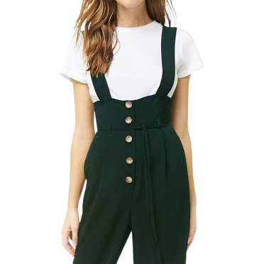 B91xZ Women Casual Jumpsuits Casual Bib Summer Rompers Jumpers Loose Sleeveless Straps with Pockets Outfits,Green M