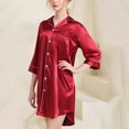thumbnail image 4 of AherBiu Pyjama en Satin pour Femmes, Chemise de Nuit Boutonnée à Col à Revers en V, Robe Chemise à Manches 3/4, Vêtement de Nuit, 4 of 4