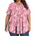 thumbnail image 4 of Pisexur Hauts de Printemps pour Femmes Blouses pour Femmes Chic Décontracté Mode pour Femmes Imprimé Col Rond Manches Courtes Plissé Ample Haut Multicolore,G, 4 of 6