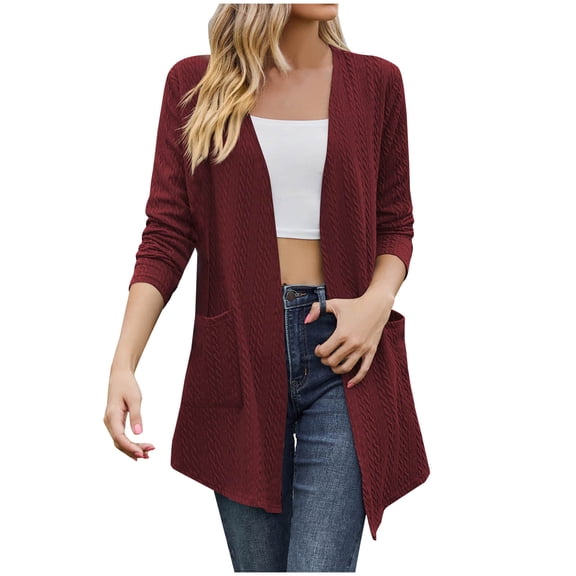 Virmaxy Womens Cardigan Sweaters Women's And Winter Sweater Coat Cardigan Long Sleeve Pocket Blouse Clothing Loose Tops Burgundy S