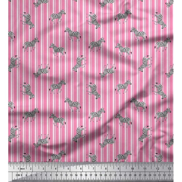 Soimoi Pink Modal Satin Fabric Stripe & Wild Animal Decor Fabric Printed BTY 42 Inch Wide