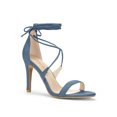thumbnail image 1 of BLISSFUL STEP Chaussures pour Femmes Sandales à Talon Aiguille Haut à Bride Cheville à Nouer Bout Ouvert en Faux Suède Bleu Brume 5, 1 of 8