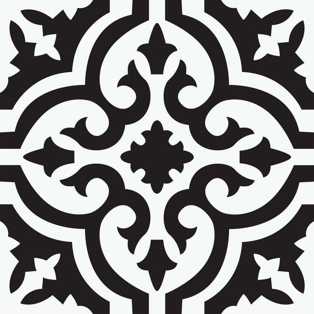 FloorPops Parma Ensemble de Carreaux de Sol Autocollants, Lot de 20, Comprenant des Carreaux en Vinyle Inspirés de la Ferme en Noir et Blanc avec des Volutes Complexes et des Motifs Floraux, Chacun de 12 par 12 Pouces avec une Finition Texturée à Faible lustre et un Adhésif permanent, Résistant à l'Eau et Facile à Installer, Convient aux Buanderies, aux Salles de Bain Ou aux Planchers d'Accent.