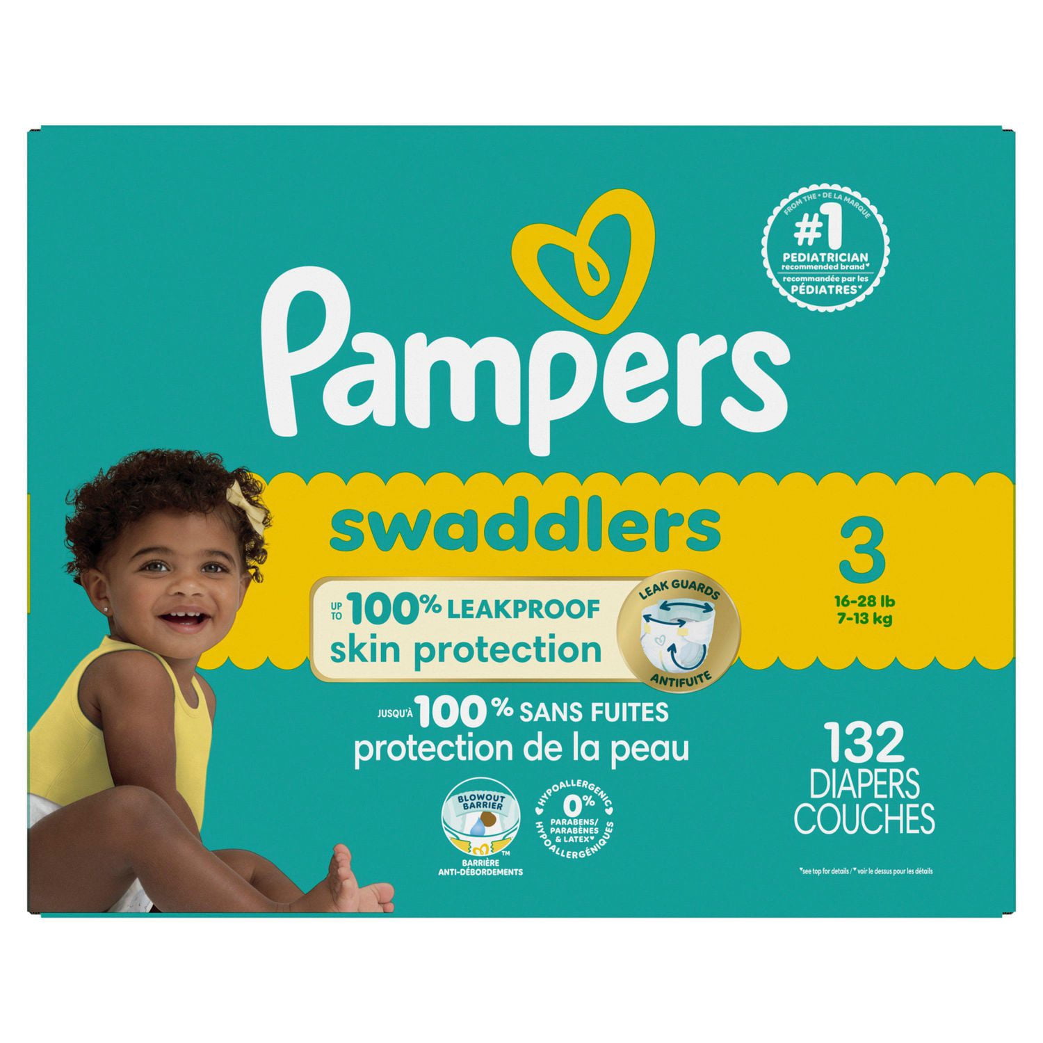 Pampers Swaddlers Couches, Taille 3 (13-26 lbs), Absorbantes, Garde Bébé au Sec et Confortable, Couche Jetable pour Bébé Sans Danger pour la Peau