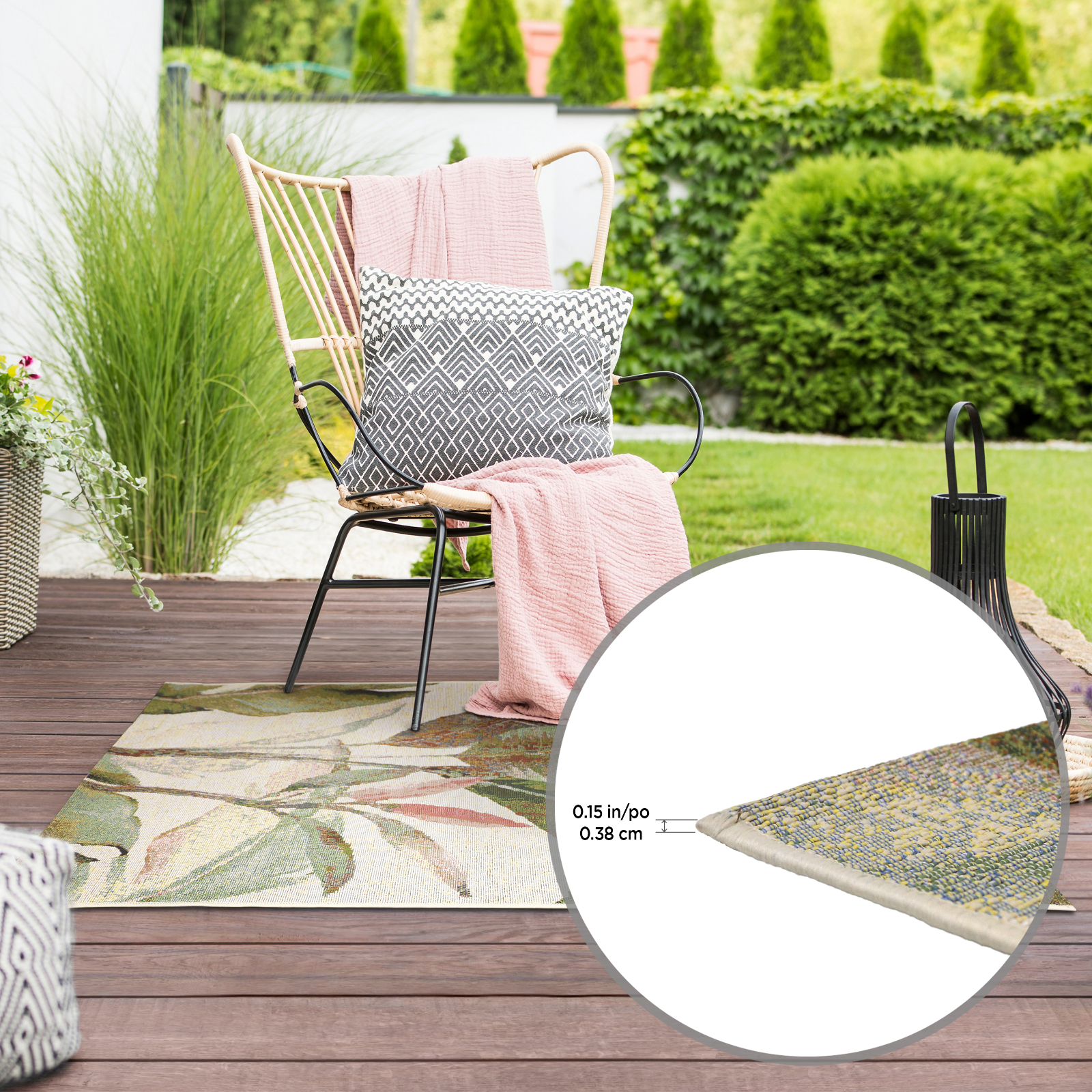 Tapis de patio tropical Tierra Verde 3 pi x 5 pi cappuccino effet aquarelle
