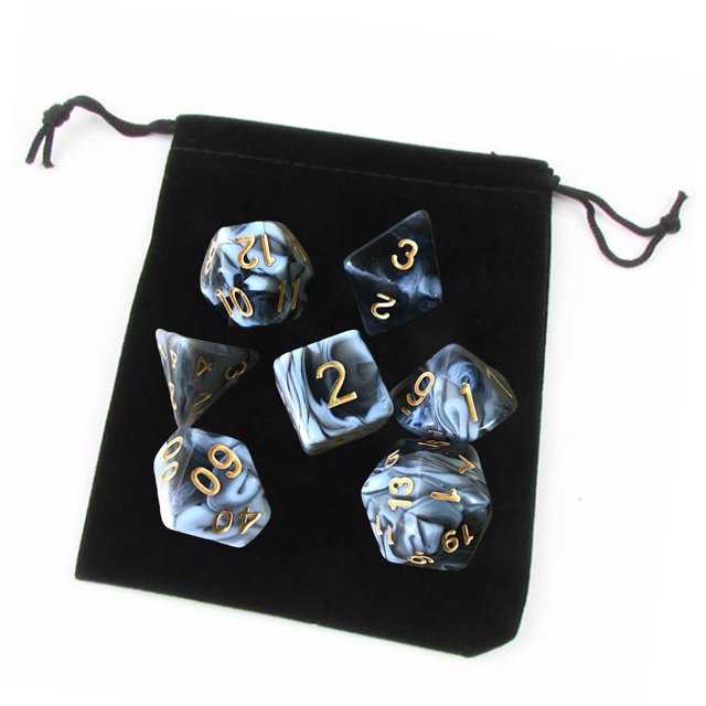 lionlar Pack of 7 Polyhedral Dices Set with Pouch Bar Math Teaching Black A