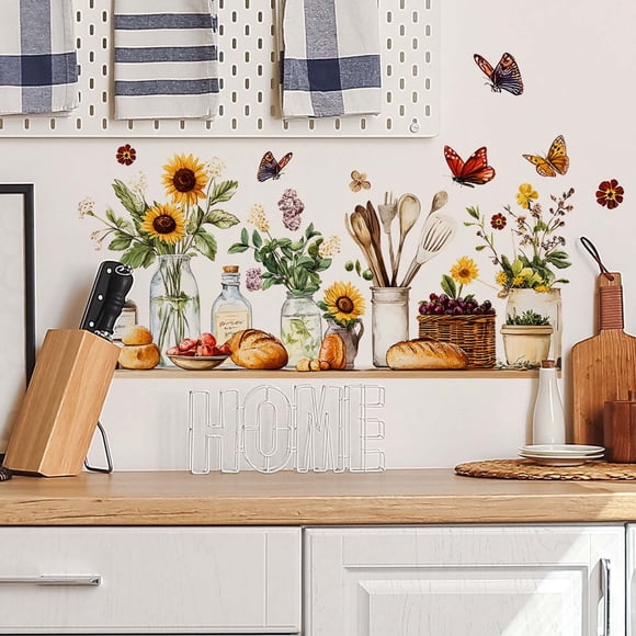 TIMIFIS Wall Stickers, Home Decor Painted Sunflower Spoon Kitchenware Kitchen Dining Room Background Beautification Decorative Wall Stickers