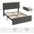 thumbnail image 2 of Full Size Bed Frame with 4 Storage Drawers and Headboard, Linen Upholstered Platform Bed Frame with Wooden Slats Support, Button Tufted Design, No Box Spring Needed, Light Grey, 2 of 9