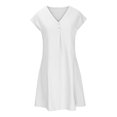 thumbnail image 3 of Fshaion Robe d'Été pour Femmes 2024 Grande Taille Col en V Décontractée à Boutons Manches Courtes Mini-Robe Liquidation à Moins de 10!, 3 of 5