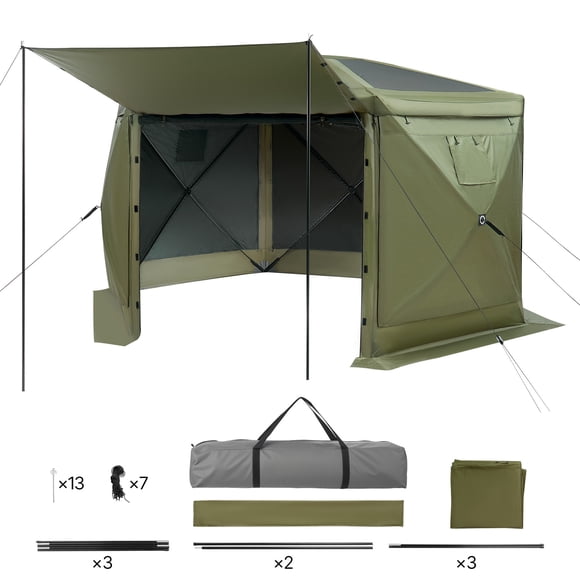 KFFKFF Tente Moustiquaire Pop-Up pour Gazebo, 10 x 10 Pi Grande Tente de Camping à 6 Côtés avec Toit Amovible et Sac de Transport, Installation Rapide et Anti-Morsures, Abri Pare-Soleil, Vert