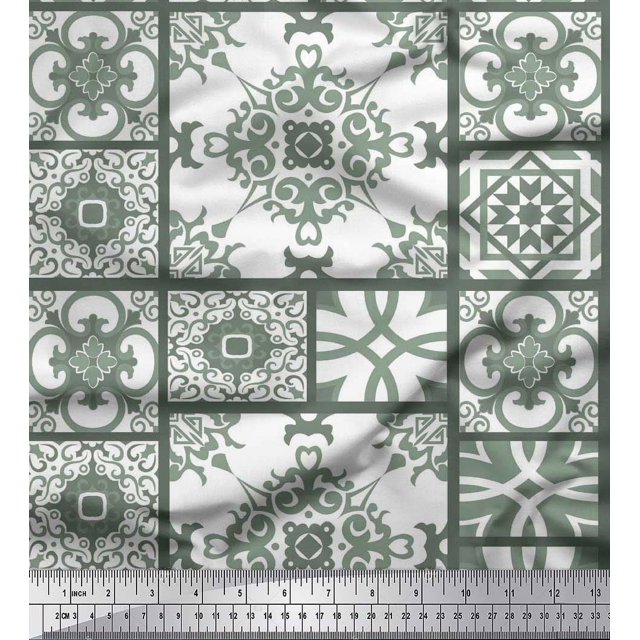 Soimoi Rayon Crepe Fabric Check & Damask Patchwork Print Fabric by Yard 46 Inch Wide