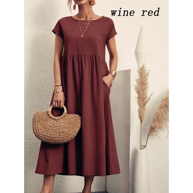 2024 Nouvelle Robe Femme Rétro Couleur Unie Sans Manches Jupe Longue Ample avec Poches