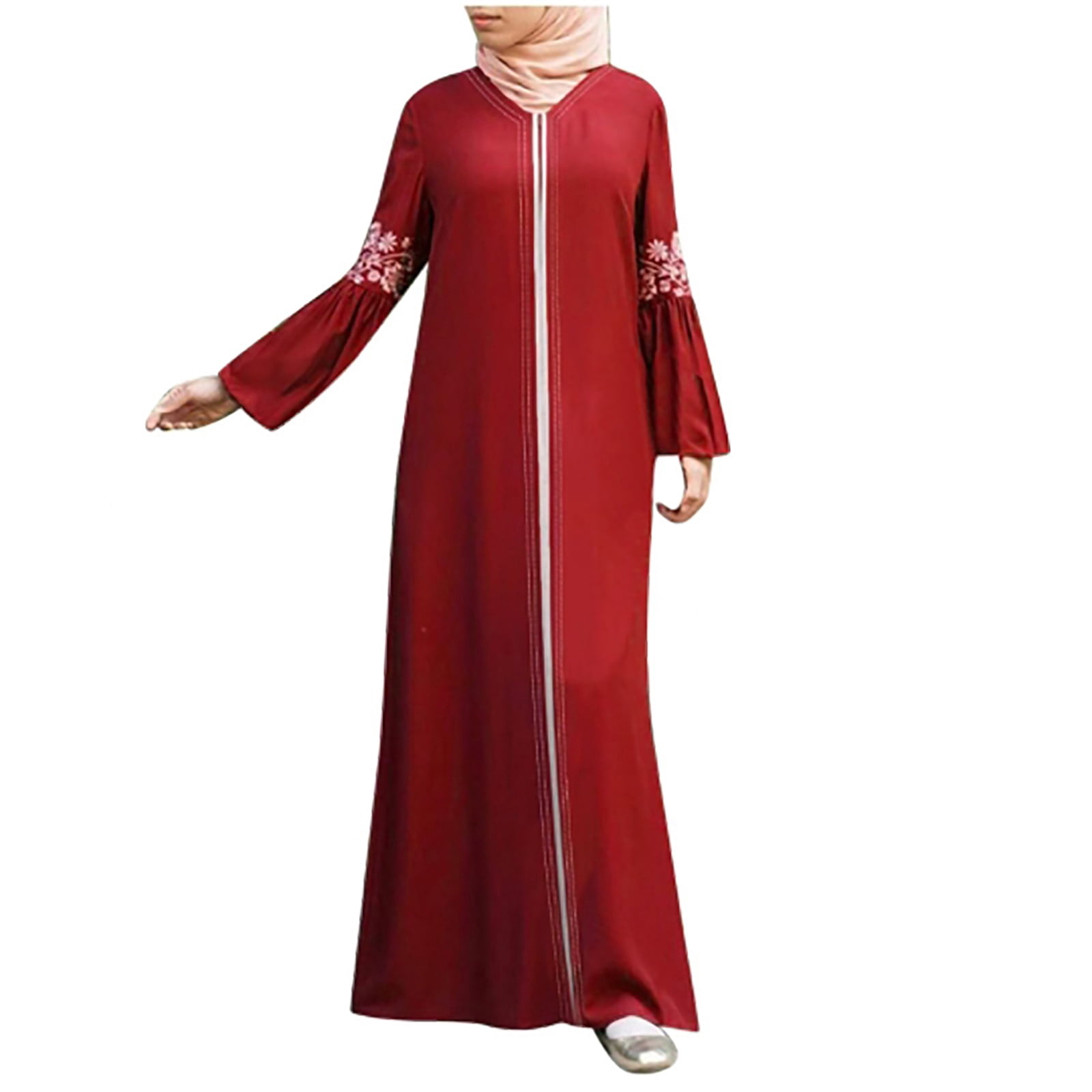 Birdeem Robe à Manches Longues pour Femmes Robe Maxi à Manches Longues Longues Robes Abaya Robe pour Femmes Femmes Robe Longue Musulmane Kaftan Vintage à Imprimé Floral Robes Maxi Islamiques