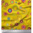 thumbnail image 1 of Soimoi Yellow Rayon Crepe Fabric Insect & Floral Clip Art Printed Fabric 1 Yard 46 Inch Wide, 1 of 3