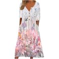 thumbnail image 1 of Robes d'Été Grande Taille pour Femmes 2024 Décontractées à Imprimé Robe à Manches Courtes Robe à Manches Courtes à Col Rond Robe Longueur Cheville Économisez jusqu'à 65 % de Rabais!, 1 of 5