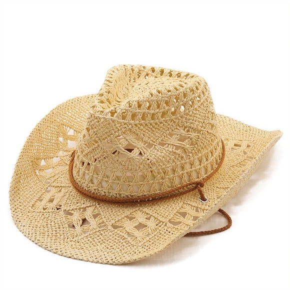 GDREDA Trucker Chapeaux Femmes Hommes Été Chapeau de Cowboy Western Chapeau de Paille Malléable Chapeau de Soleil Ajouré Beige, Taille Unique