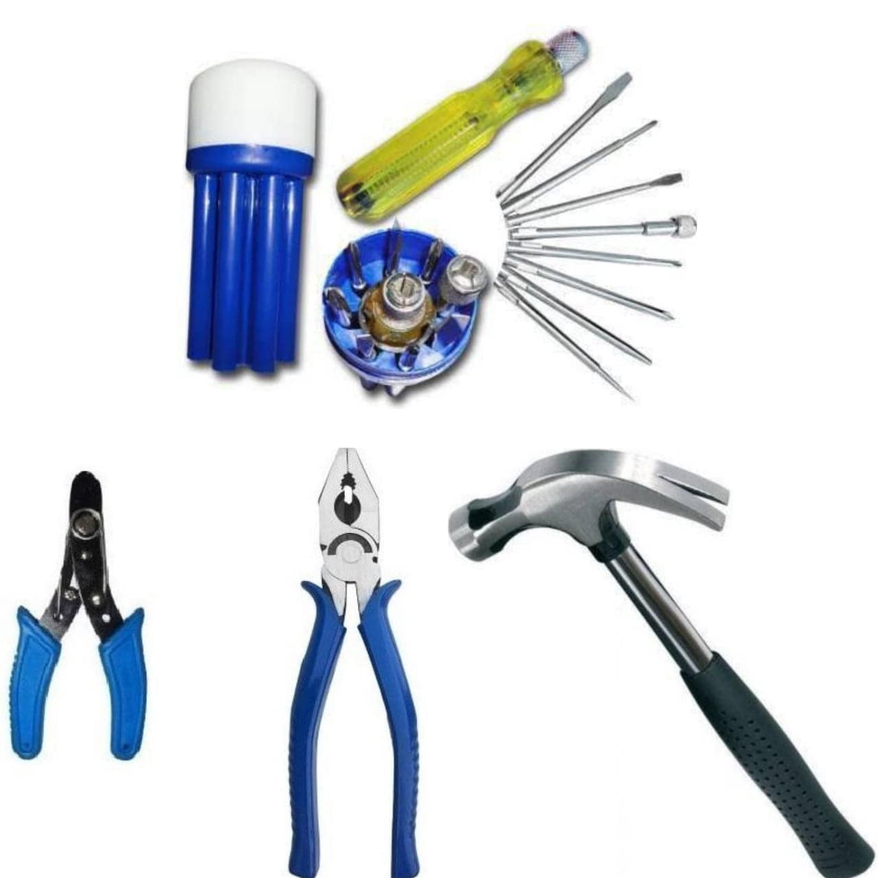 Heavy Duty Hand Tool Kit | Claw Hammer, Plier Wire, Cutter & 9pc - Set Screwdriver | Pack Of 4 Tools, Hand Tool Kit - 12 Tools | Light-Weight, Compact & Ergonomic Tool, Easy Usage Tool