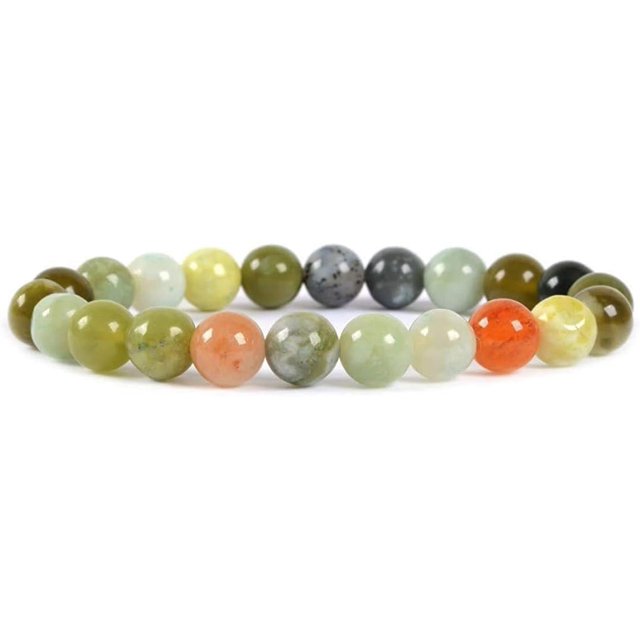 Bracelet Extensible en Perles Rondes de 8 mm en Pierre Précieuse Néphrite Multicolore Naturelle 7 Pouces Unisexe