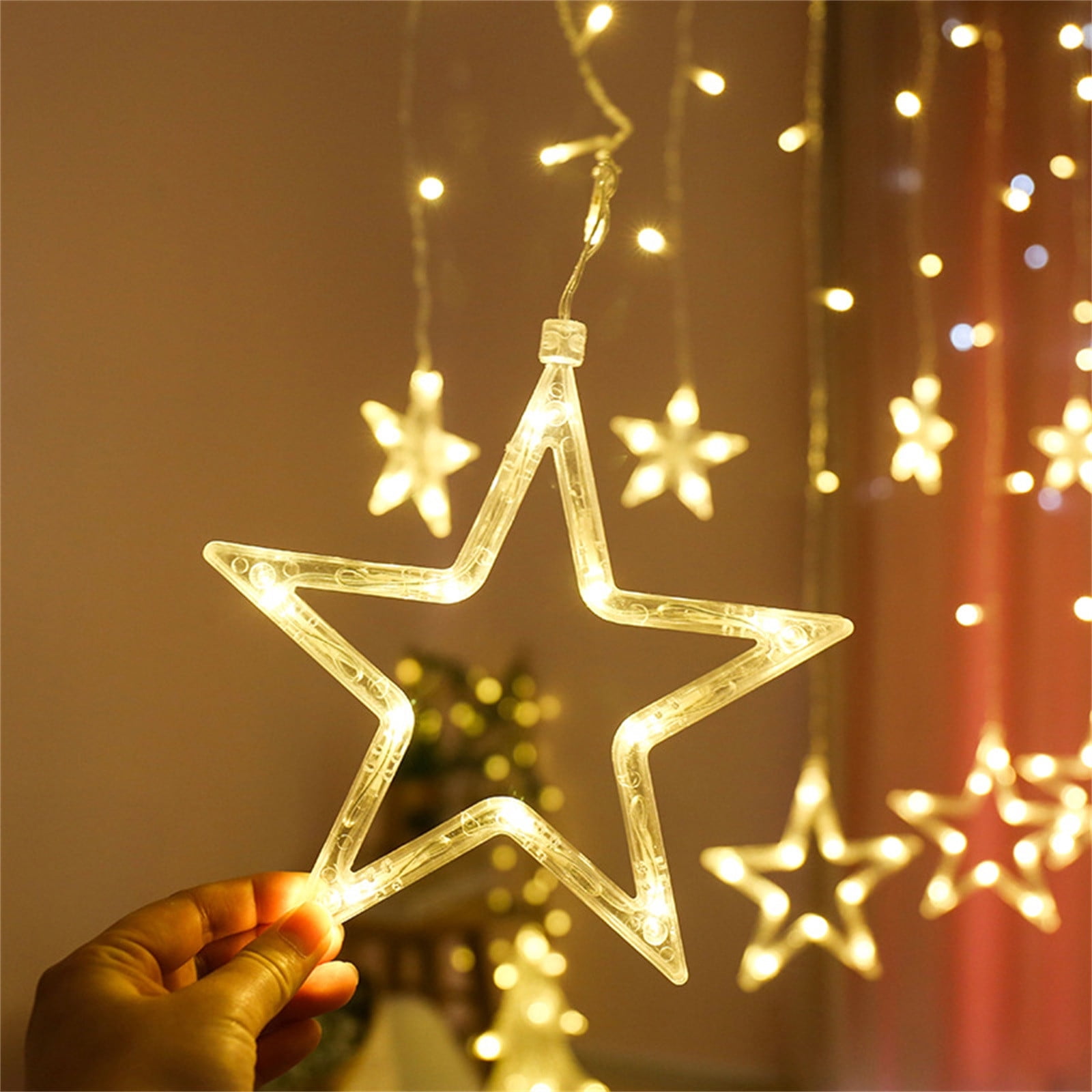 Star Curtain String Lights for Window Decor LED Five-Pointed Fairy Lights, Bedroom & Party Background Illumination