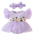 thumbnail image 1 of Infant Romper Dress Flower Leaves Embroidery Jumpsuits with Headband, 1 of 9