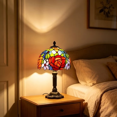 Roiihwy Antique Stained Glass Table Desk Lamp for Bedroom Living Room, Soft Vintage Night Light Reading Bedside Lamps for Bedroom Living Room Home Office