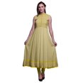 thumbnail image 1 of Bimba Robe Anarkali à Feuilles de Verge d'Or, Col Mandarin, Sans Manches, Kurtis pour Femmes, Robe Maxi à Imprimé, X-Grand, 1 of 6